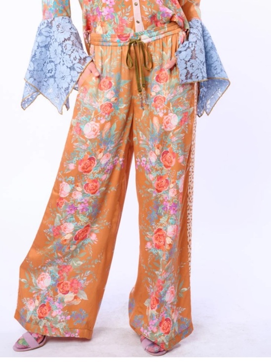 Aratta Silent Journey Pants - Floral Wide-Leg Drawstring Pants in Orange